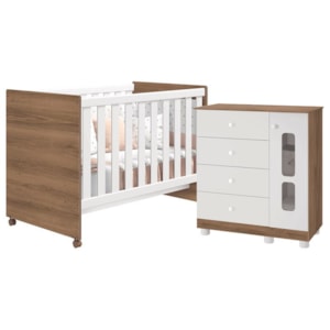 Quarto Infantil Katatau com Cômoda e Berço Branco Brilho/Mezzo - Reller Móveis