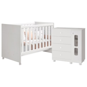 Quarto Infantil Katatau com Cômoda e Berço Branco Brilho - Reller Móveis