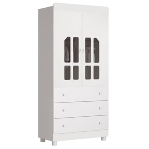 Quarto Infantil Katatau com Guarda Roupa 2 Portas e Cômoda Branco Brilho - Reller Móveis