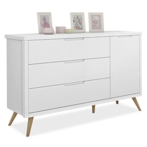 Quarto Infantil Old Clean com Guarda Roupa 3p e Cômoda com 3 gav e Porta Branco/Nature - Planet Baby
