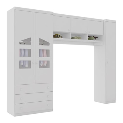 Quarto Modulado Infantil Eloisa 3 Portas e Ponte Aérea Branco - Phoenix Baby 