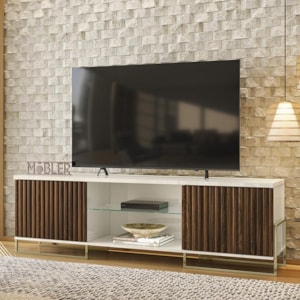 Rack Bancada Arcade Metal 1.8 para TV até 75” Palisandro/Off White - PR Móveis  