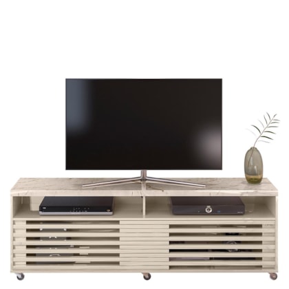 Rack Bancada Frizz 1.8 Calacata/Off White com Rodízios para TV até 65” - Madetec