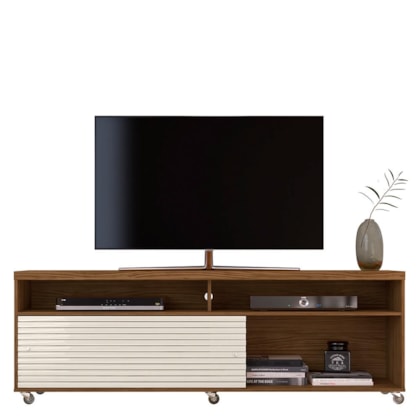 Rack Bancada Frizz 1.8 Naturale/Off White com Rodízios para TV até 65” - Madetec