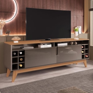 Rack Bancada Wine 160cm Cinza Pérola/Cedro para TV até 60” - Casa D 