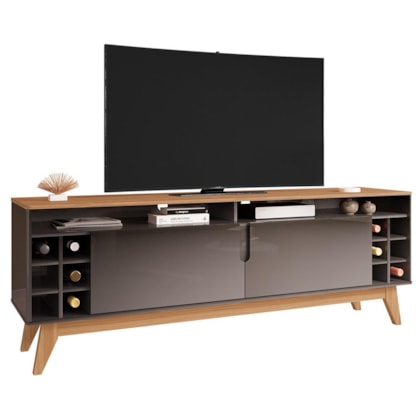 Rack Bancada Wine 160cm Cinza Pérola/Cedro para TV até 60” - Casa D 